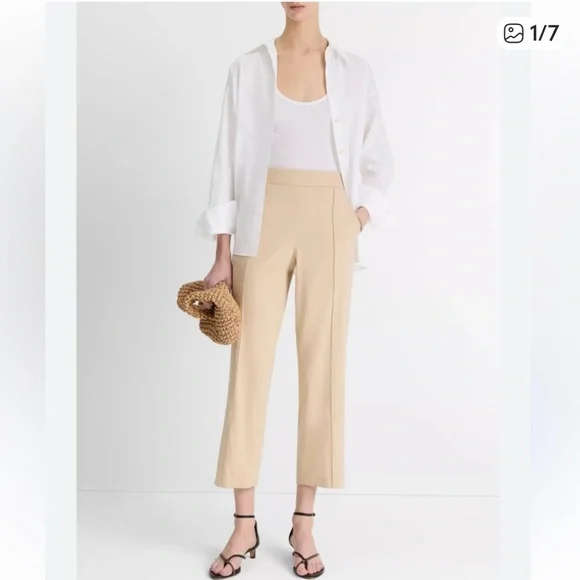 Vince Ankle Pull On Pleated Straight Leg Lightweight Cream Pants, Large - Picture 1 of 10